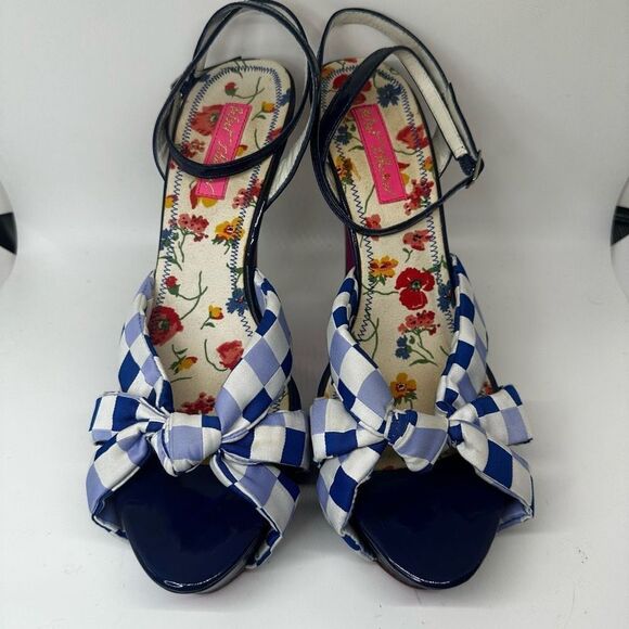 Betsey Johnson Plaid Knotted Patent Leather Platform Heel - Picture 1 of 8